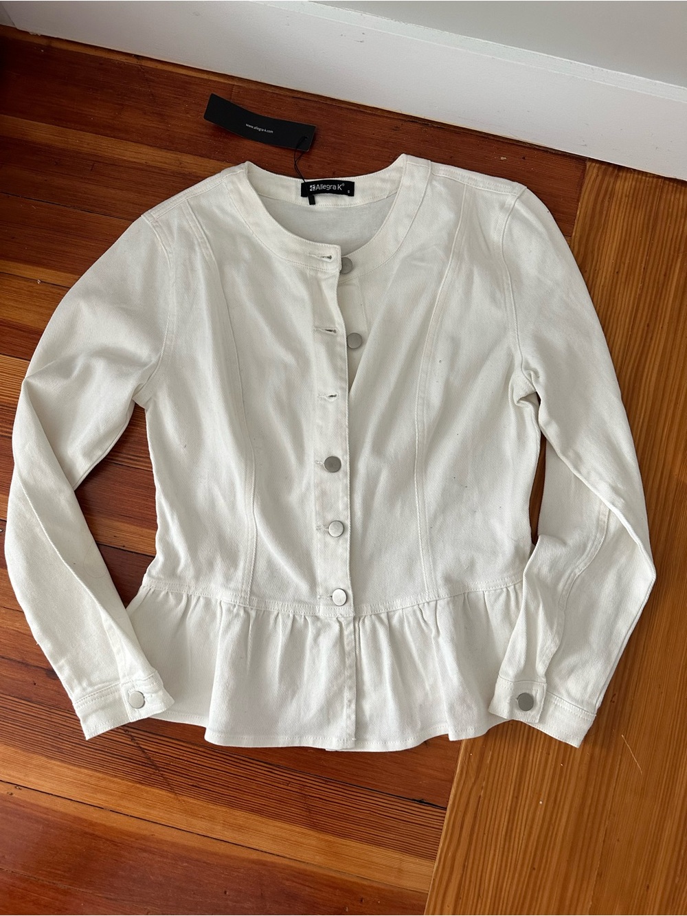 Allegra K White Button-Front Peplum Jacket